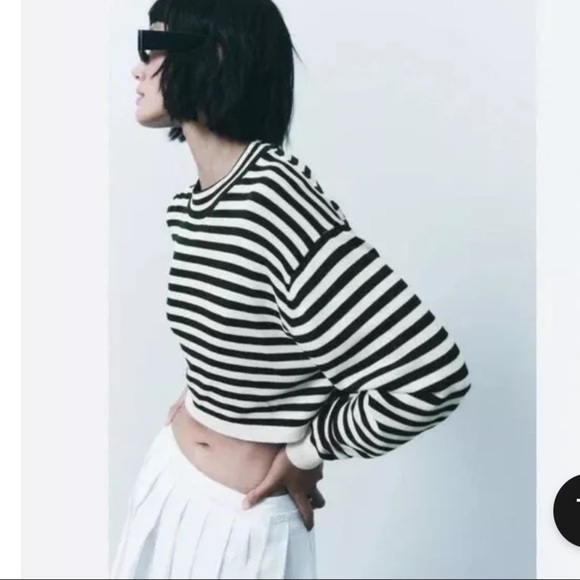 Zara Striped Crop Blue White Knit Size Medium - Picture 1 of 7
